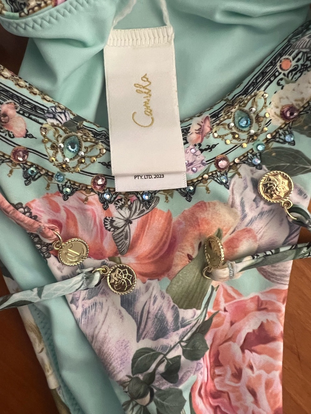 New Camilla Per Roman Side Tie Skimpy Bikini Pant Size Small Crystal - Picture 12 of 13